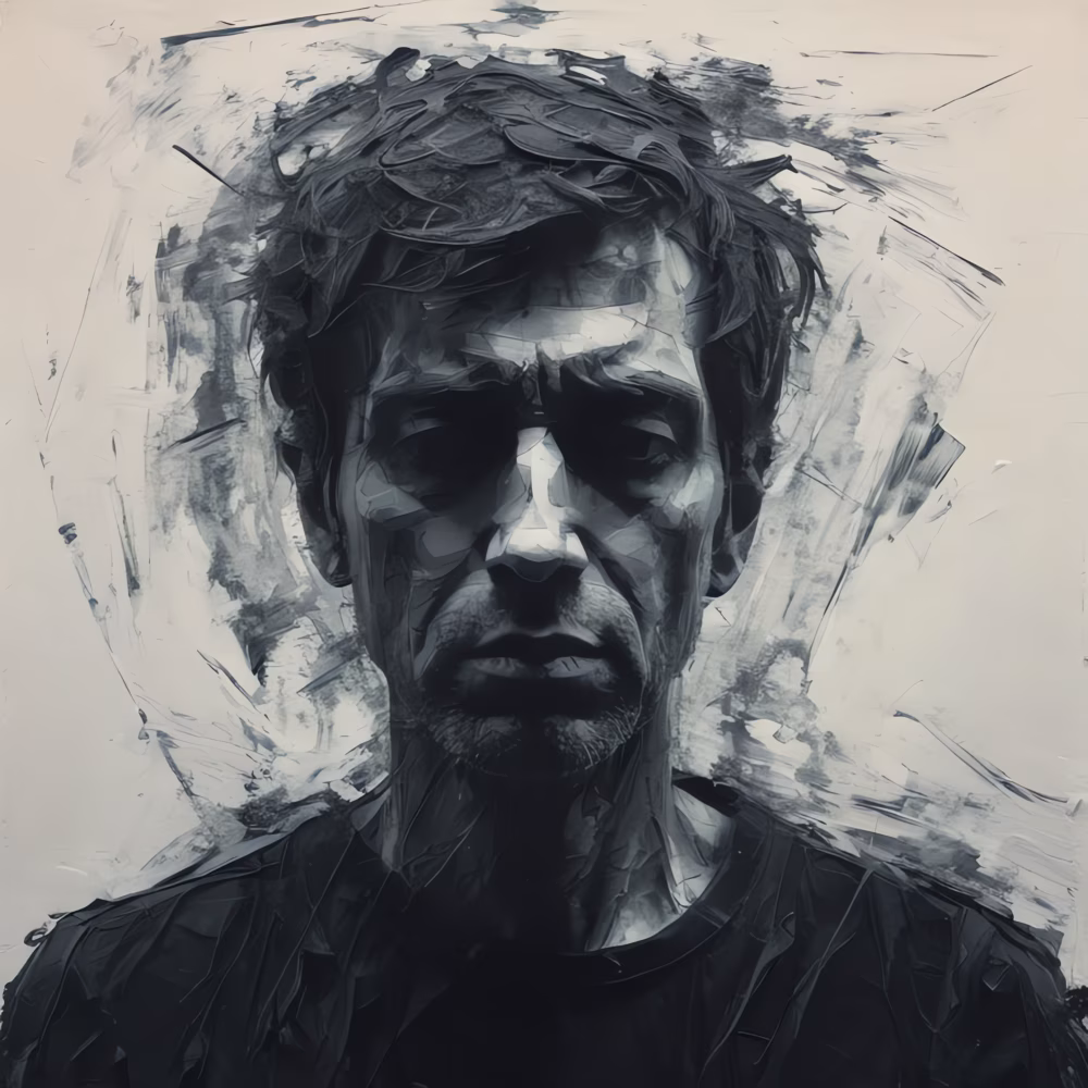Abstract Monochrome Portrait of a Man in Bold Artistic Style