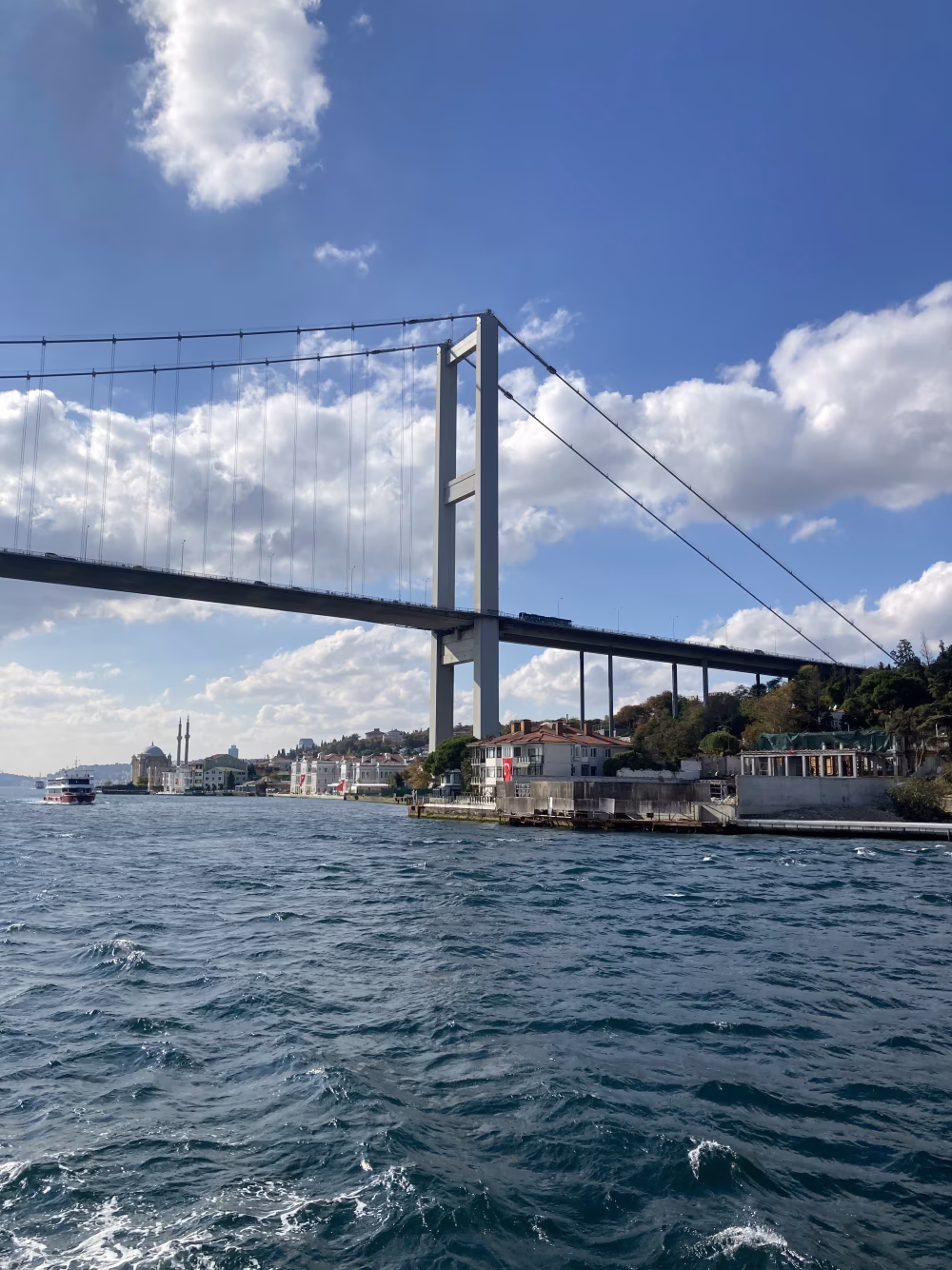 Beautiful Suspension Bridge Over Bosphorus with Urban Landscape and Blue Sky