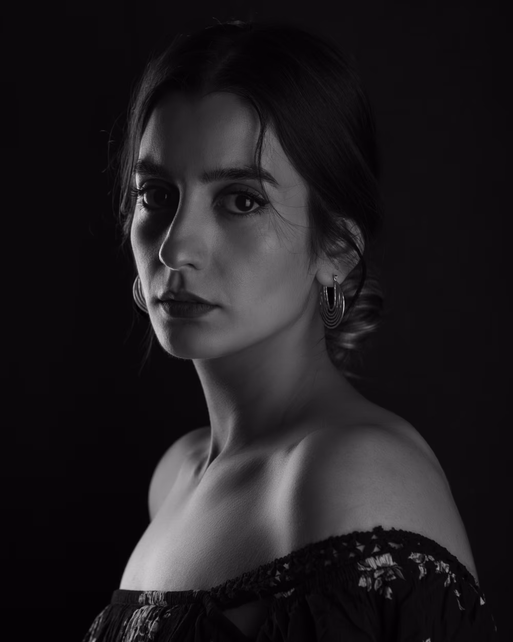 Black and White Portrait of a Woman With Elegant Expressions