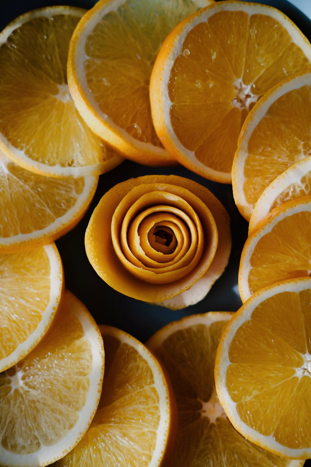 Creative Arrangement of Orange Slices with a Spiral Centerpiece