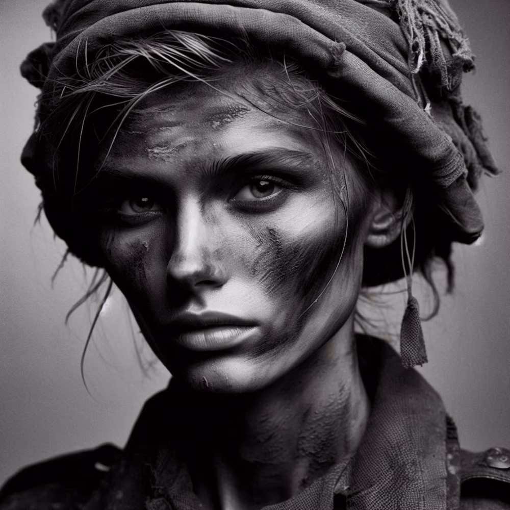 Portrait of a Woman Expressing Strength and Resilience in Monochrome