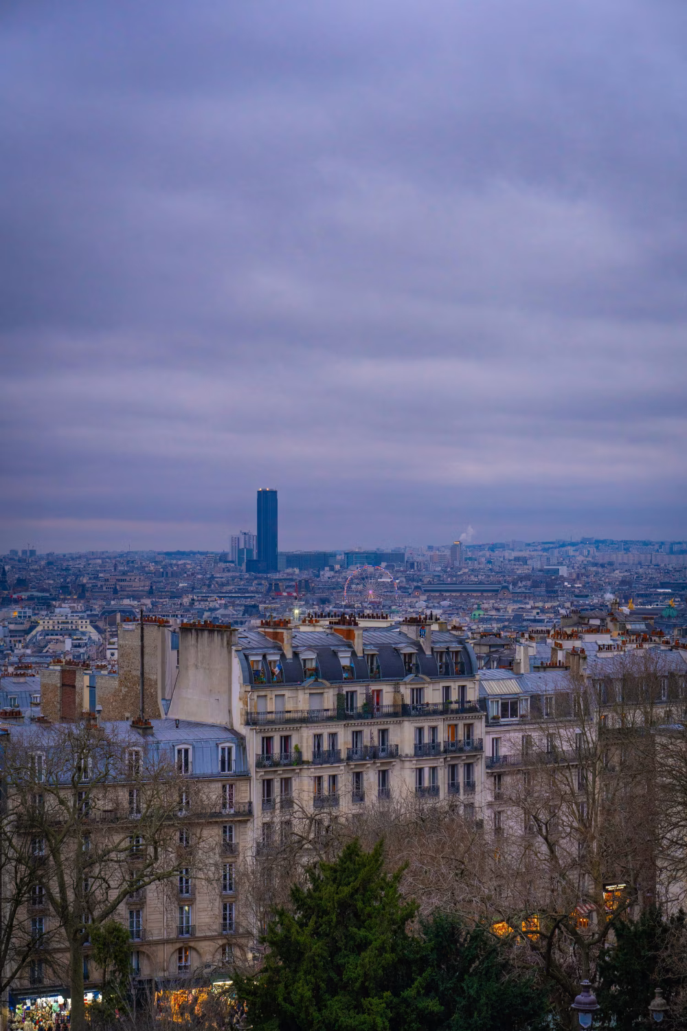 Scenic Cityscape of Paris with Dusk Lighting and Iconic Landmarks Viewed Horizontally