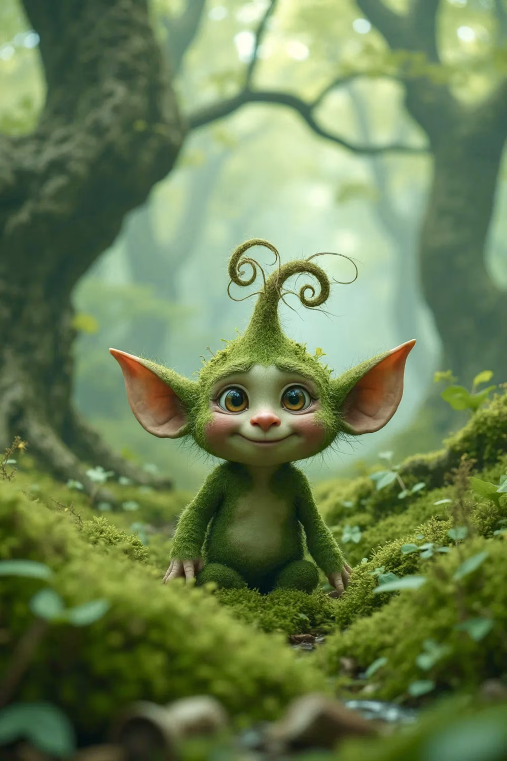 Whimsical Forest Creature in Mystical Greenery of Enchanted Woodlands