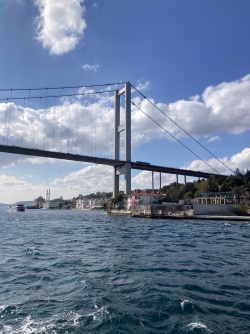 Beautiful Suspension Bridge Over Bosphorus with Urban Landscape and Blue Sky