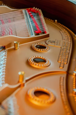 Elegant Close-Up View of a Grand Piano's Internal Components