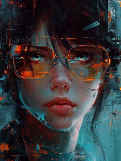 Futuristic Portrait of a Woman with Neon Glows and Orange Glasses