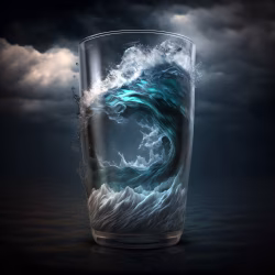 Glass Containing an Artistic Depiction of a Powerful Ocean Wave Scene