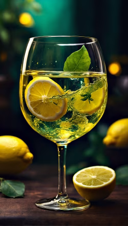 Refreshing Lemon Beverage with Fresh Garnishes in Elegant Glass