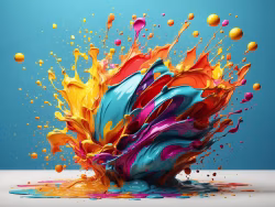 Splash of Vibrant Multicolor Paint Exploding on a Blue Background