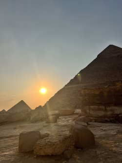 Sunset Over Historical Pyramids With Scenic Ancient Ruins