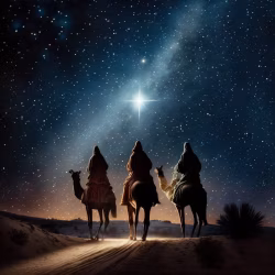 Three Wise Men Journey Under the Starry Night Sky