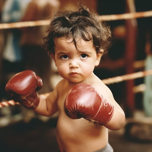 Adorable Young Child Wearing Boxing Gloves in the Boxing Ring