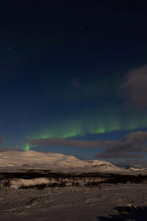 Aurora Borealis Displaying Over a Snowy Landscape Under a Star-Lit Night Sky