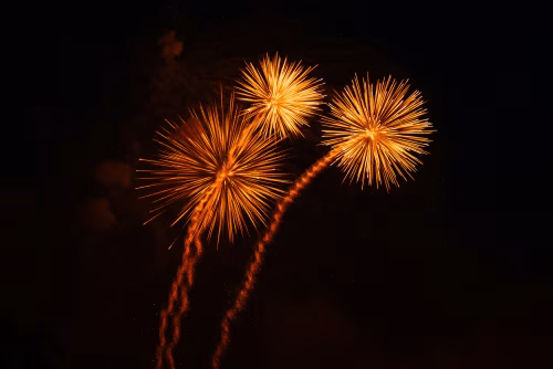 Bright Orange Fireworks Exploding Against a Dark Night Sky