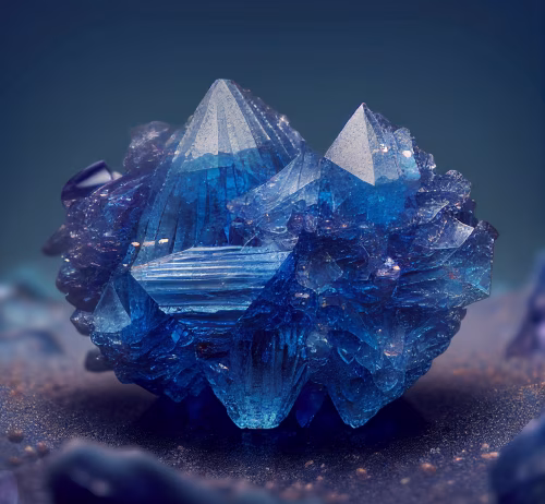 Close-Up of a Brilliant Blue Crystal with Detailed Geometric Formations
