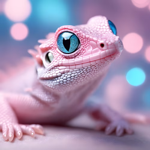 Close-Up of a Vibrant Pink Gecko With Mesmerizing Blue Eyes