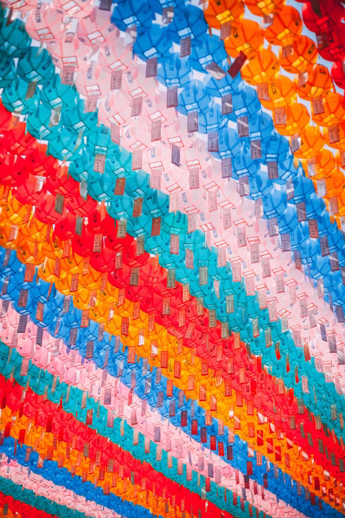 Colorful Pattern of Lanterns Displayed in Vibrant Rows