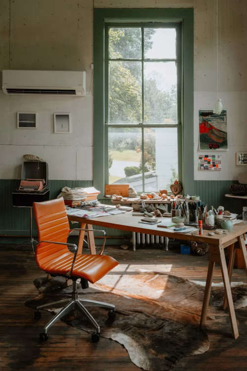 Creative Workspace Interior with Natural Light and Modern Furniture