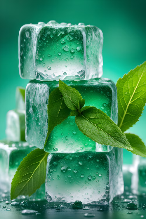 Green Ice Cubes and Fresh Mint Leaves with Refreshing Vibes