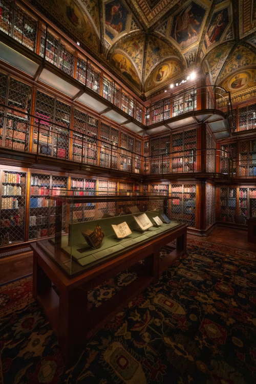 Historic Library Room with Antique Books and Ornate Ceiling Decorations