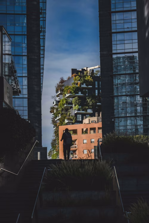 Modern Urban Architecture with Greenery Highlights Sustainable Design Principles