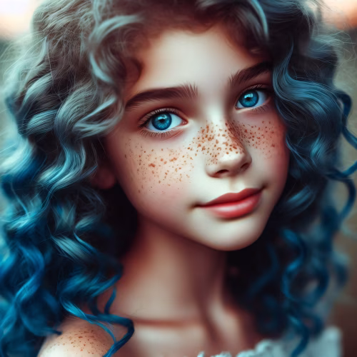 Portrait of a Girl With Vibrant Curls and Freckles in Soft Light