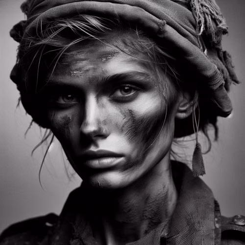 Portrait of a Woman Expressing Strength and Resilience in Monochrome