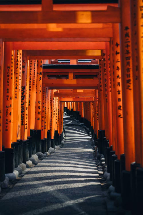 Scenic View of Vibrant Red Torii Gates at Fushimi Inari Shrine