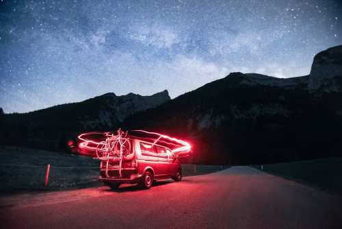 Starry Night Camping With a Van and Bicycles in Scenic Mountains