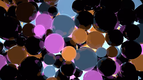 Vibrant Abstract Spheres with Reflective Surfaces in Varied Colors and Sizes