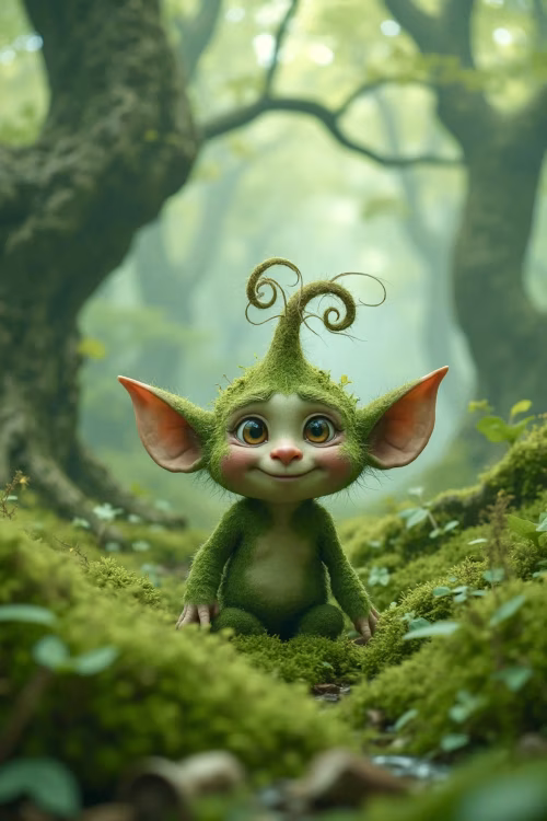 Whimsical Forest Creature in Mystical Greenery of Enchanted Woodlands